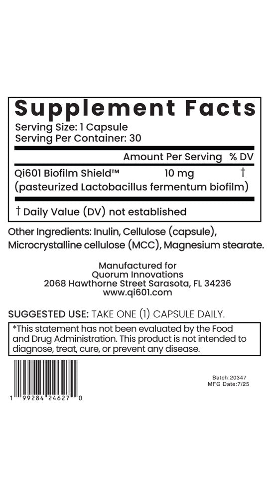 Supplement facts for Qi601
